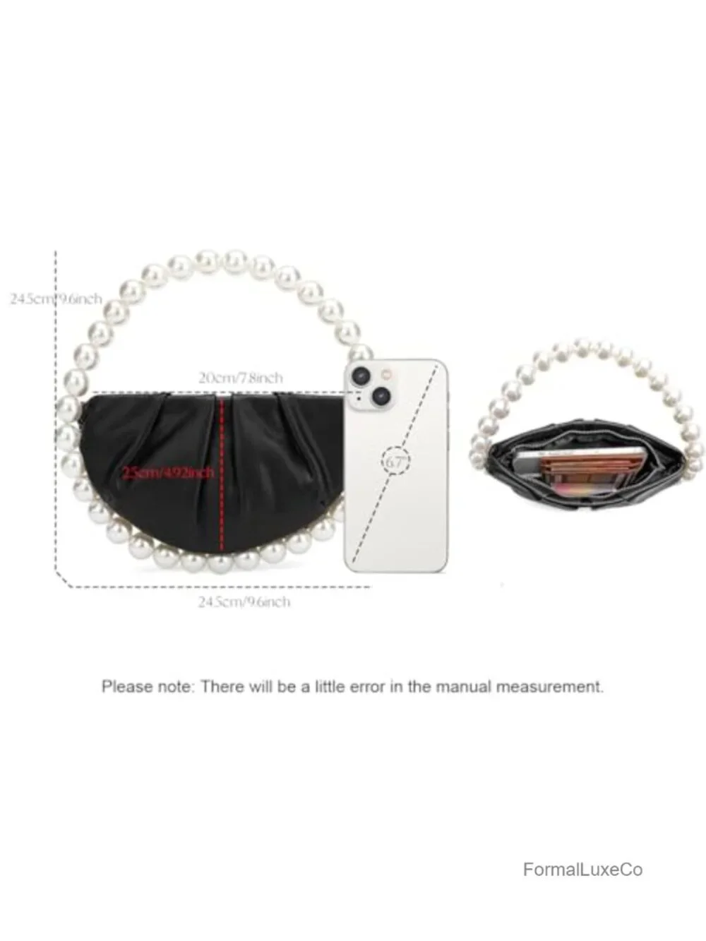 Pearl Crescent Clutch Pleated Vegan Leather Evening Wedding Party Purse